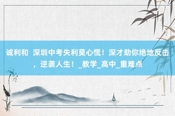 诚利和  深圳中考失利莫心慌！深才助你绝地反击，逆袭人生！_教学_高中_重难点